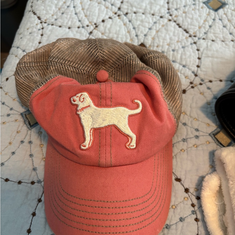 Coral Dog Embroidered Mesh-Back Cap - Coral and Tan